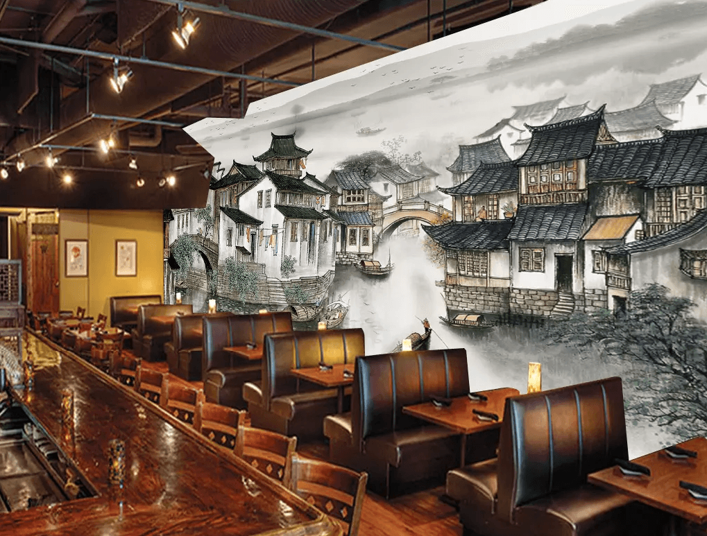 3D Ink Painting Small Town River 215 Wallpaper AJ Wallpaper 2 