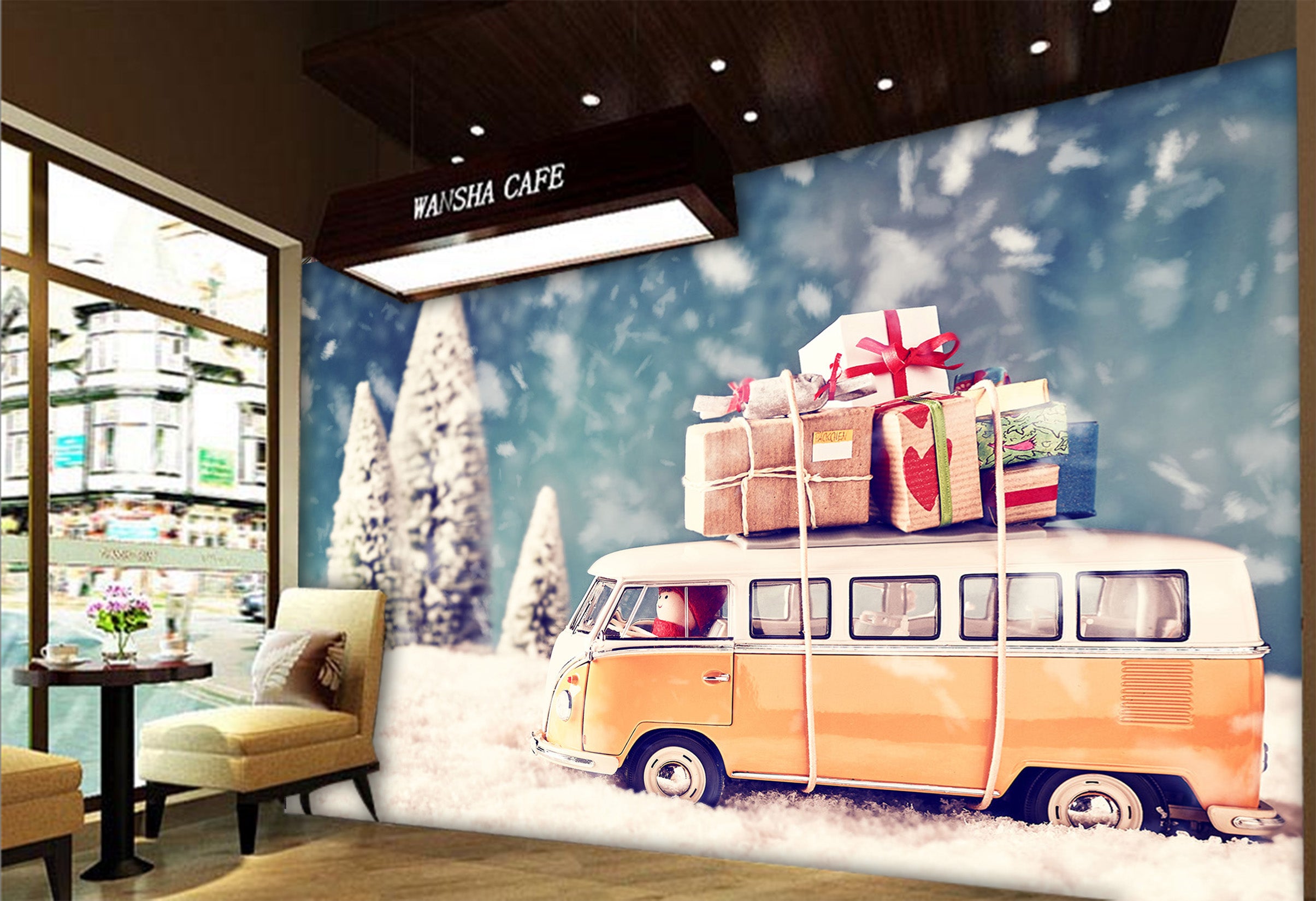 3D Snow Christmas Car 339 Vehicle Wall Murals