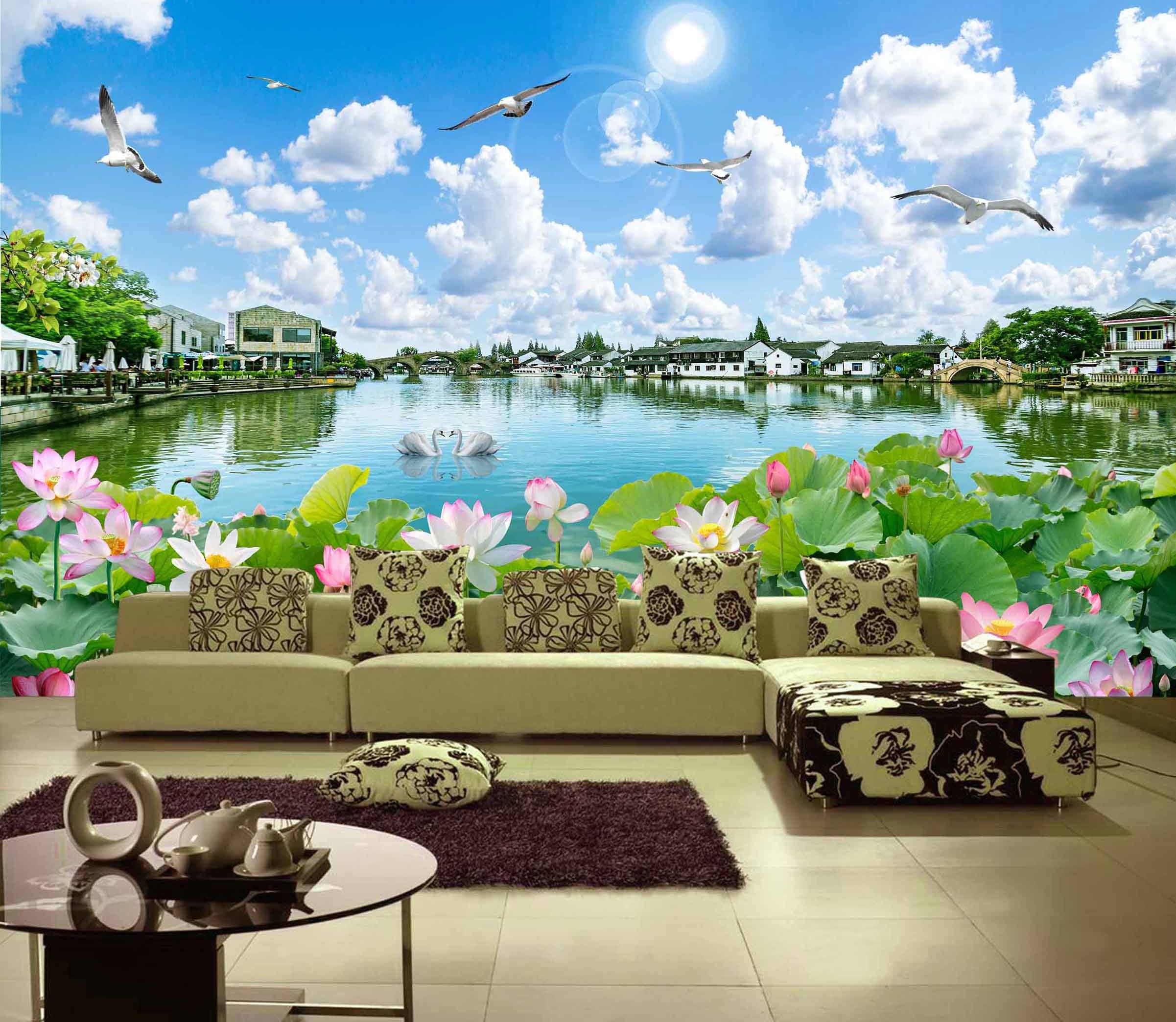 3D Lotus Pond Town 289 Wallpaper AJ Wallpaper 