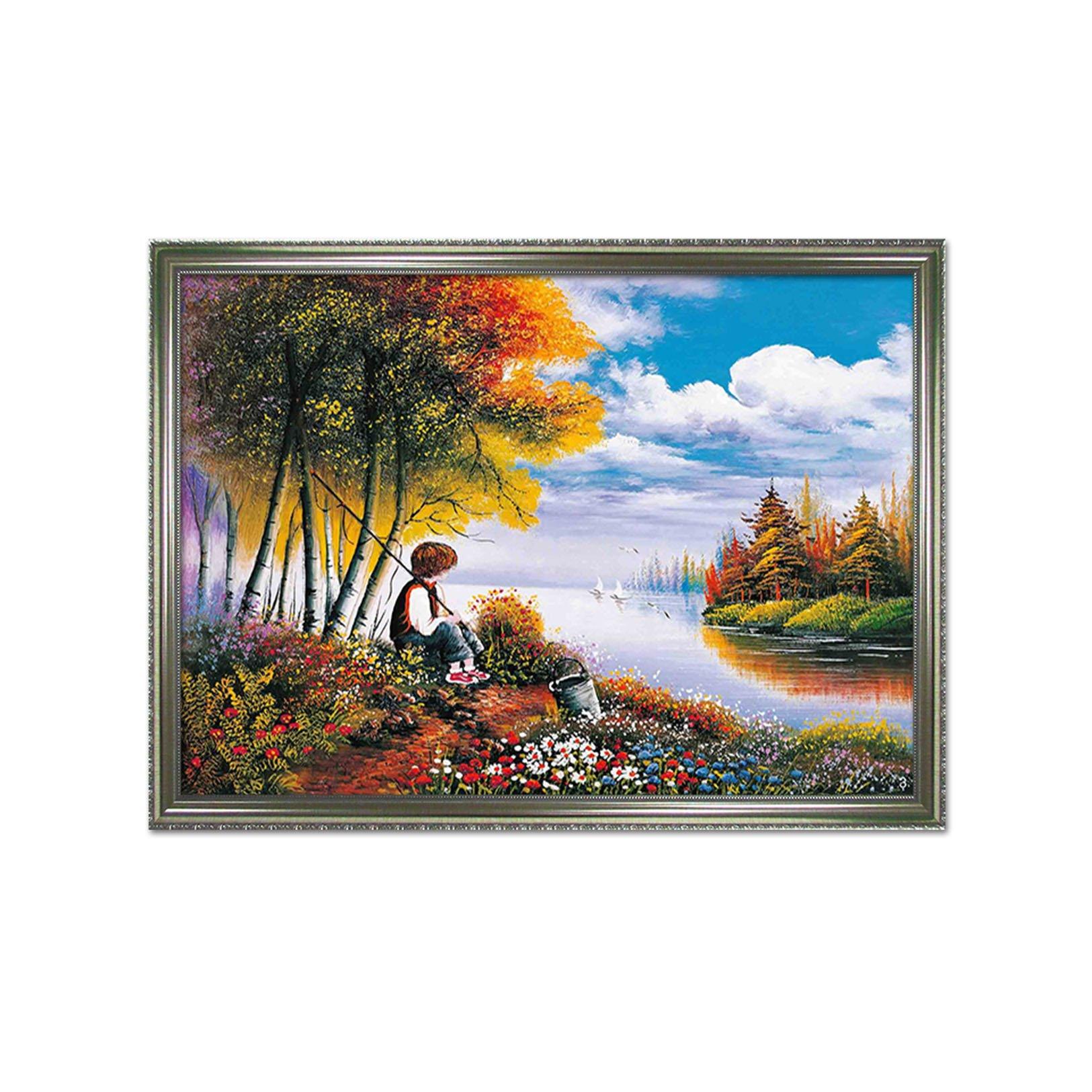 3D Boy Fishingr 022 Fake Framed Print Painting Wallpaper AJ Creativity Home 