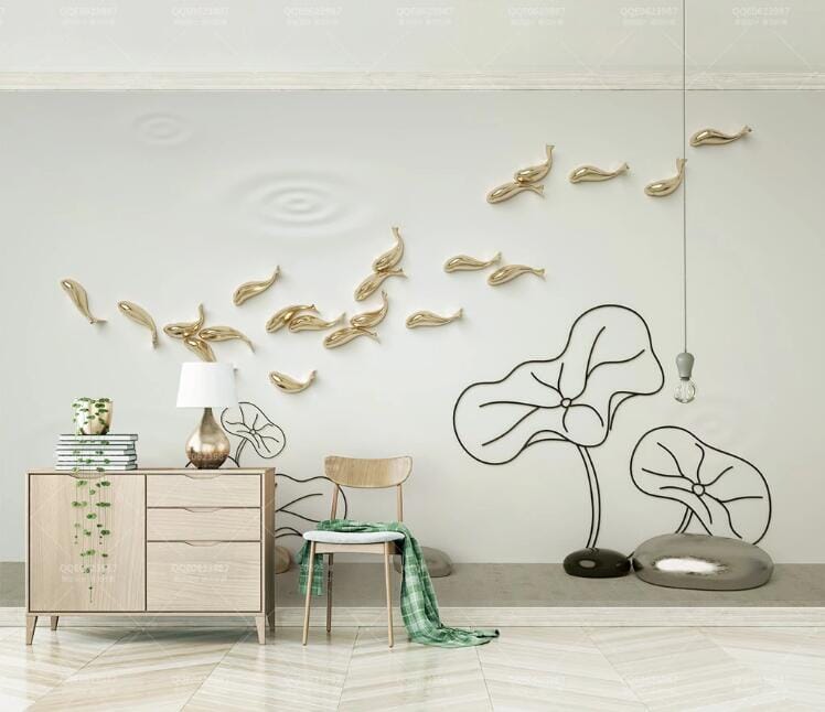 3D Golden Swimming Fish WC193 Wall Murals Wallpaper AJ Wallpaper 2 