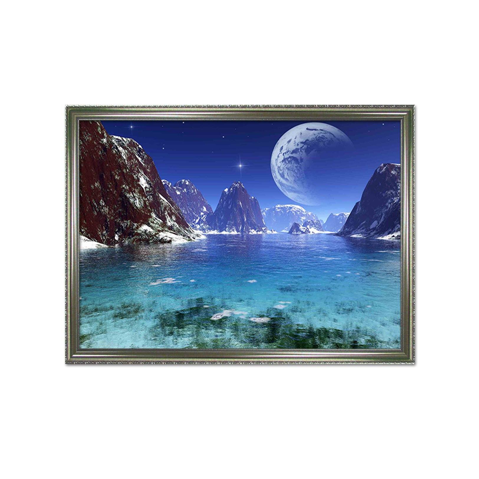 3D Moon Mountain 070 Fake Framed Print Painting Wallpaper AJ Creativity Home 