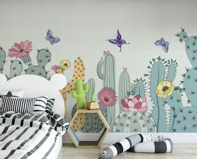 3D Cactus Butterfly 854 Wall Murals Wallpaper AJ Wallpaper 2 