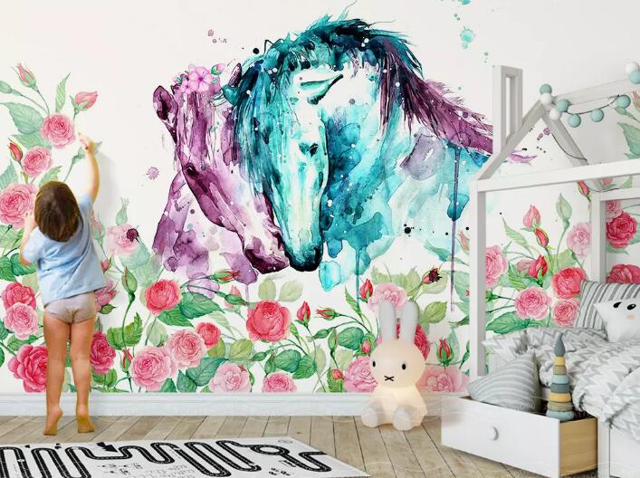 3D Horse Flower 1427 Wall Murals Wallpaper AJ Wallpaper 2 