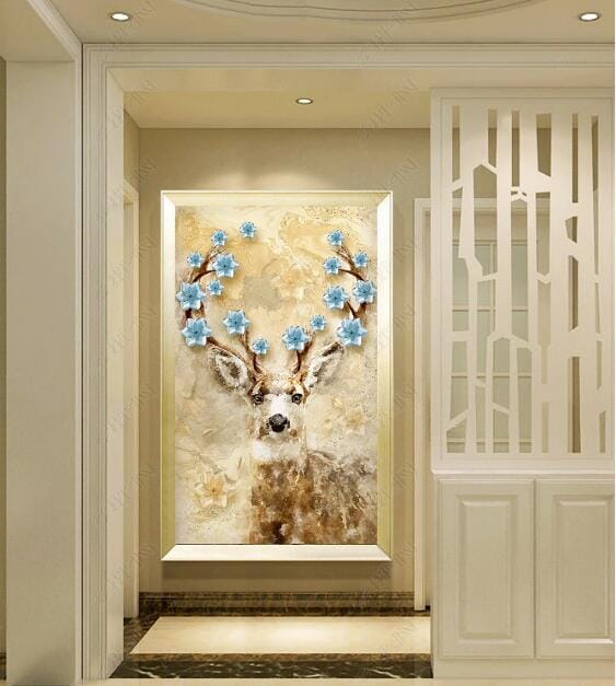 3D Flower Deer WC290 Wall Murals Wallpaper AJ Wallpaper 2 