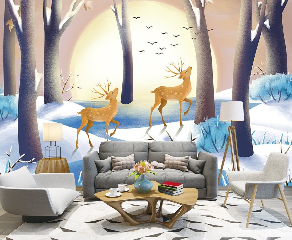 3D Deer Forest 595 Wall Murals Wallpaper AJ Wallpaper 2 