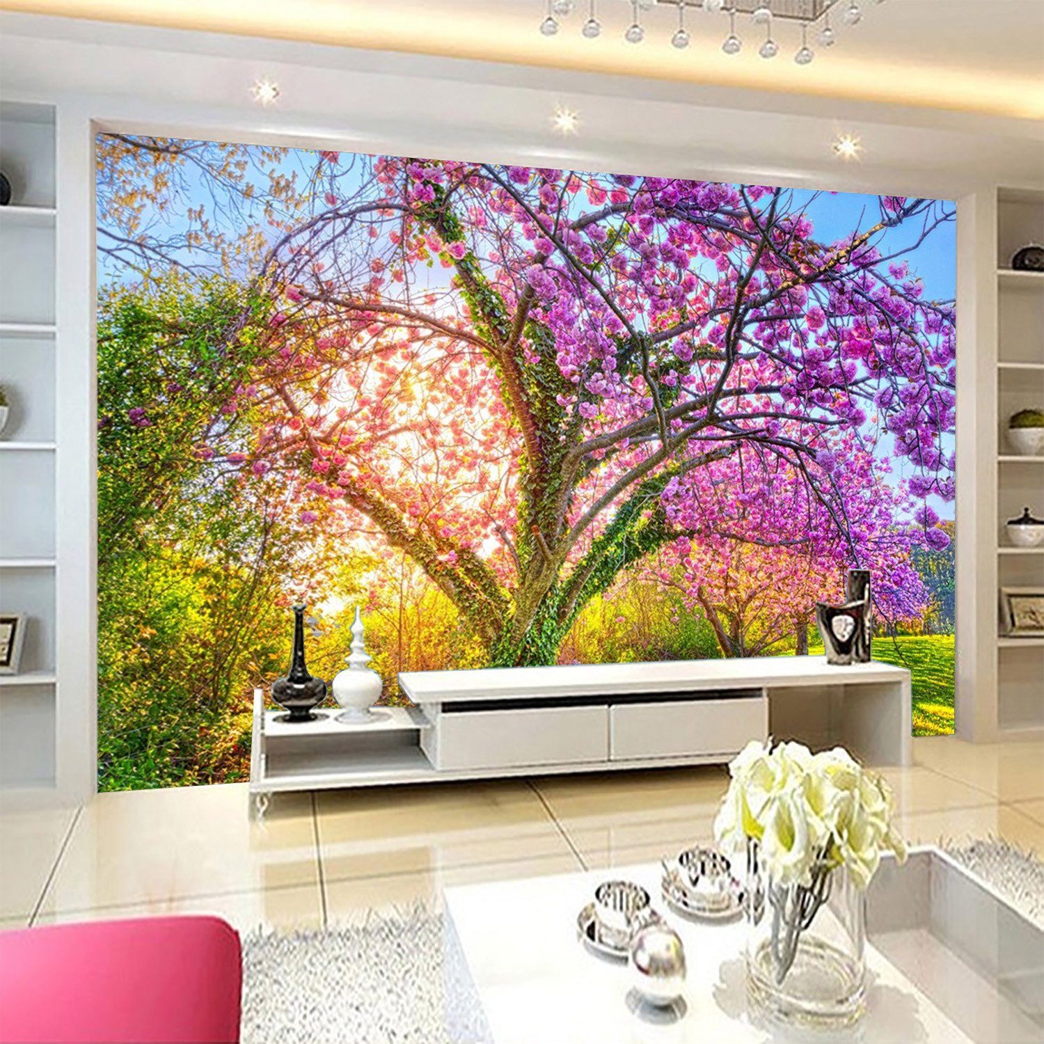3D Purple Flower Trees 482 Wallpaper AJ Wallpaper 