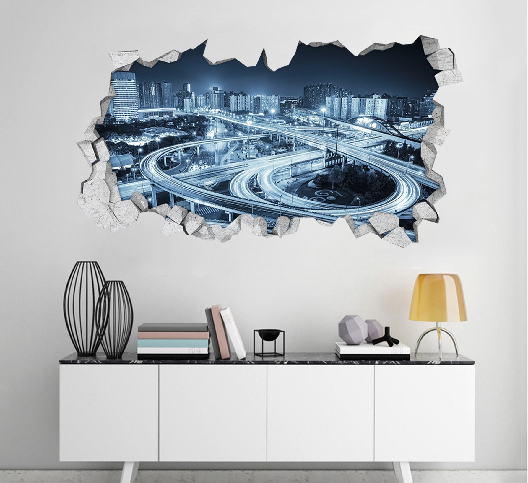 3D City Viaduct 385 Broken Wall Murals Wallpaper AJ Wallpaper 