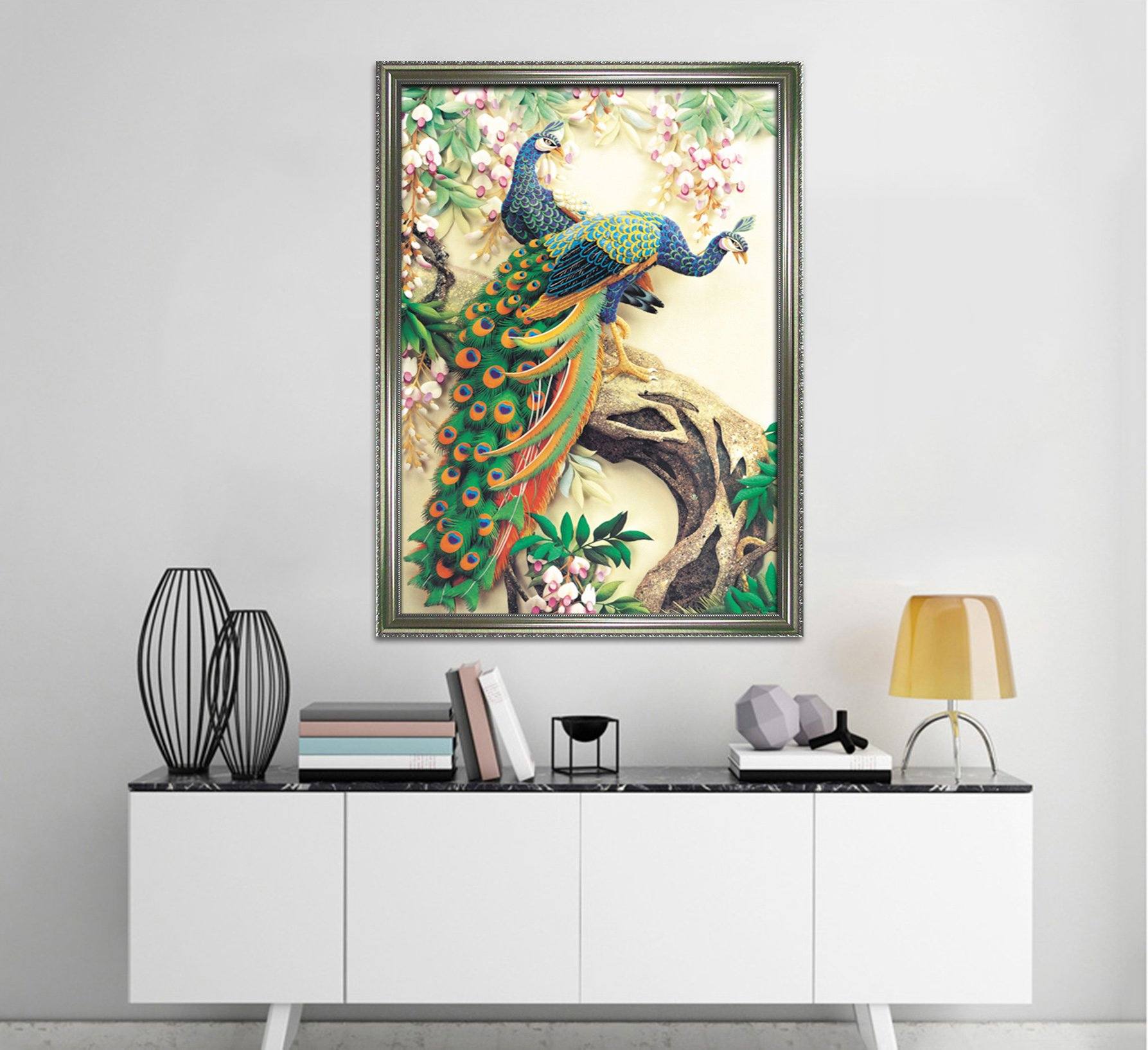 3D Beautiful Peacock 084 Fake Framed Print Painting Wallpaper AJ Creativity Home 