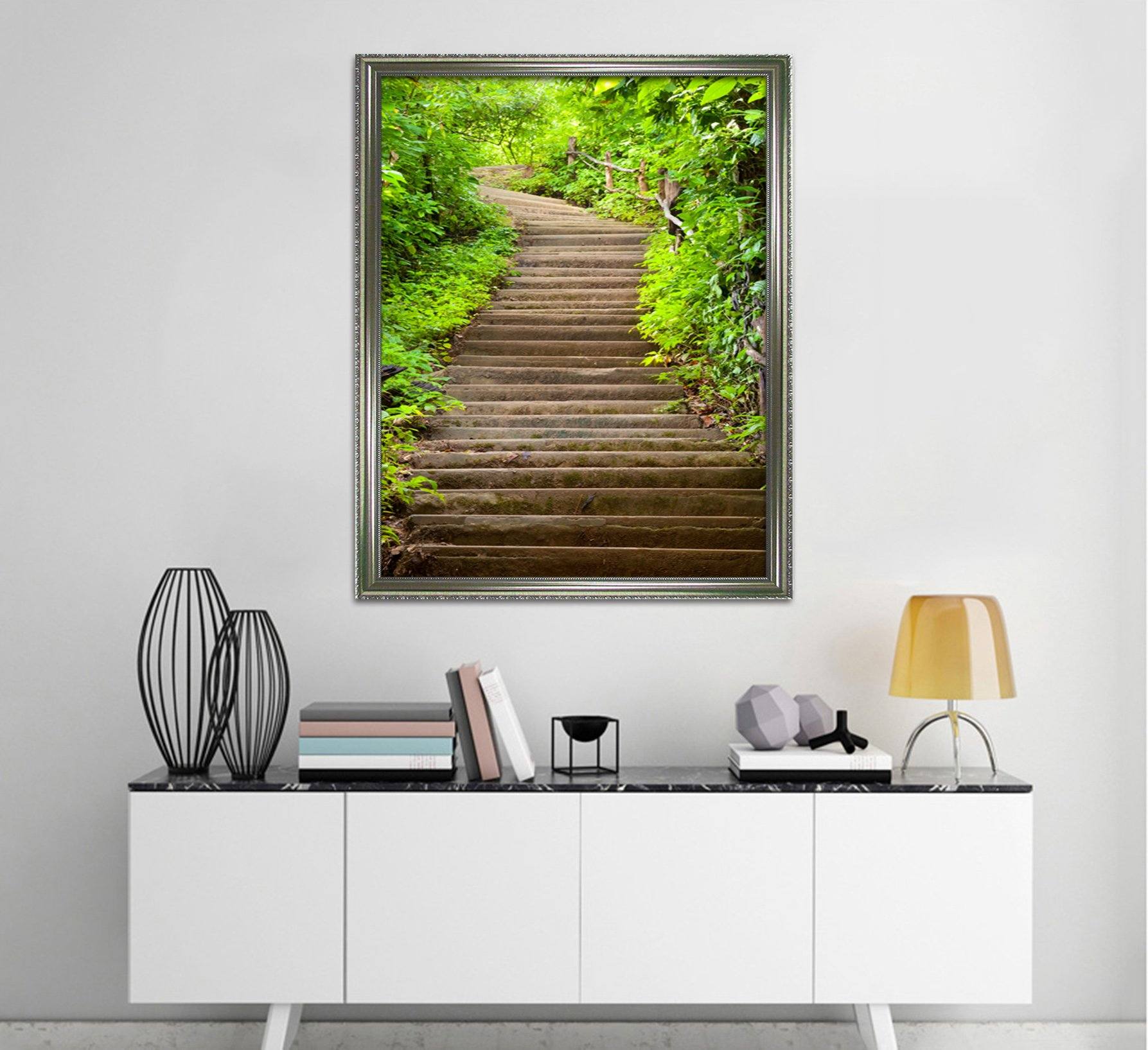 3D Green Stairs 050 Fake Framed Print Painting Wallpaper AJ Creativity Home 