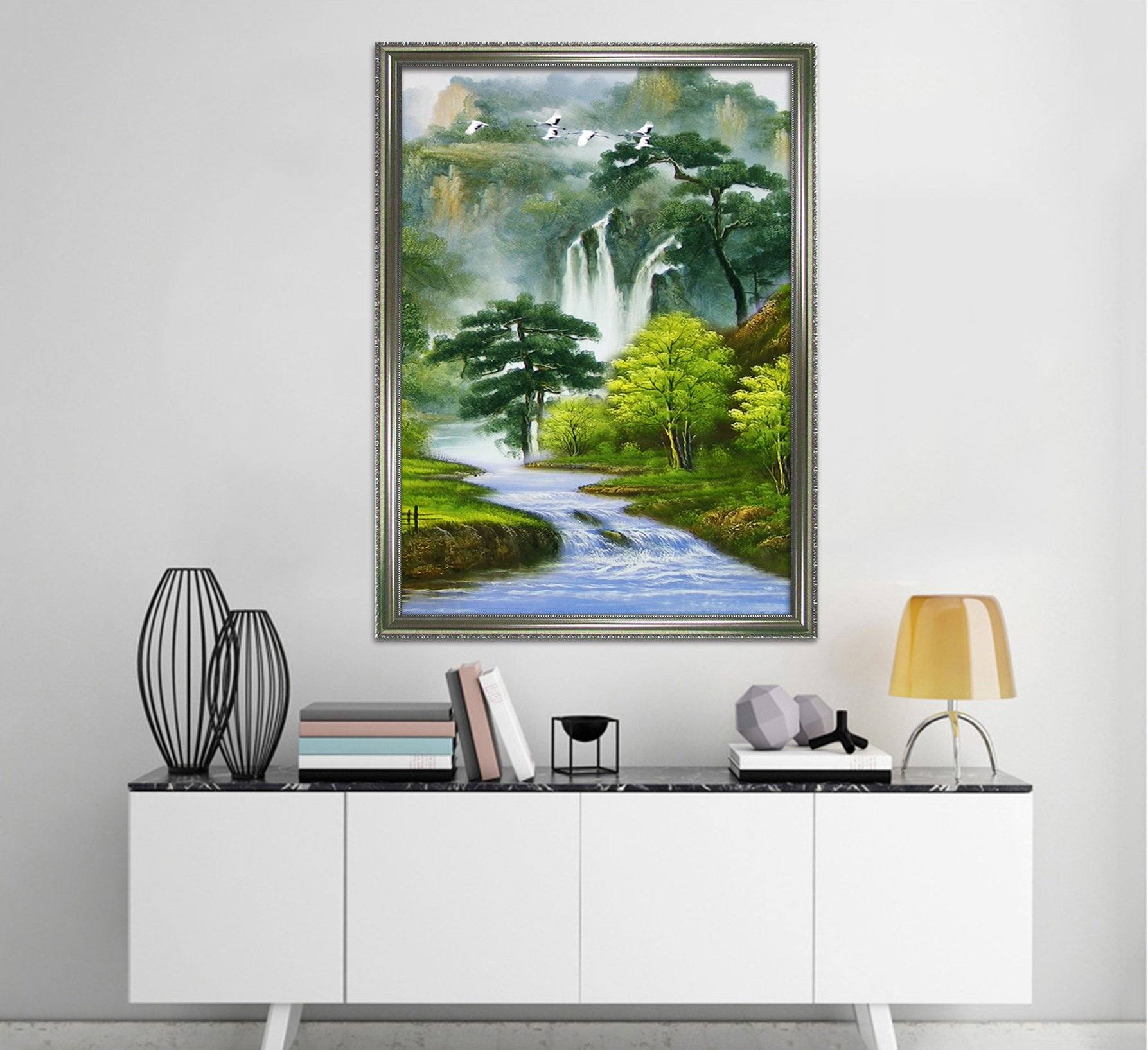 3D Natural Crowned Crane 078 Fake Framed Print Painting Wallpaper AJ Creativity Home 