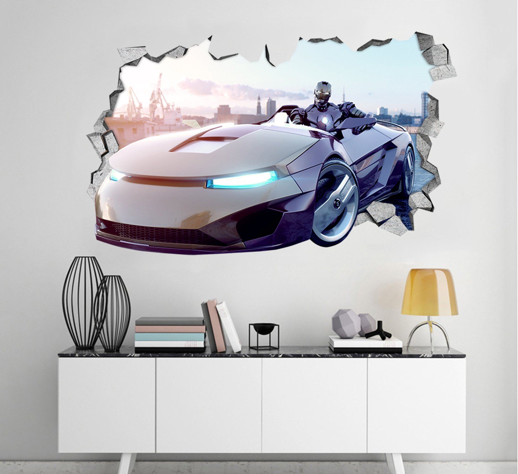 3D Iron Man Car 145 Broken Wall Murals Wallpaper AJ Wallpaper 