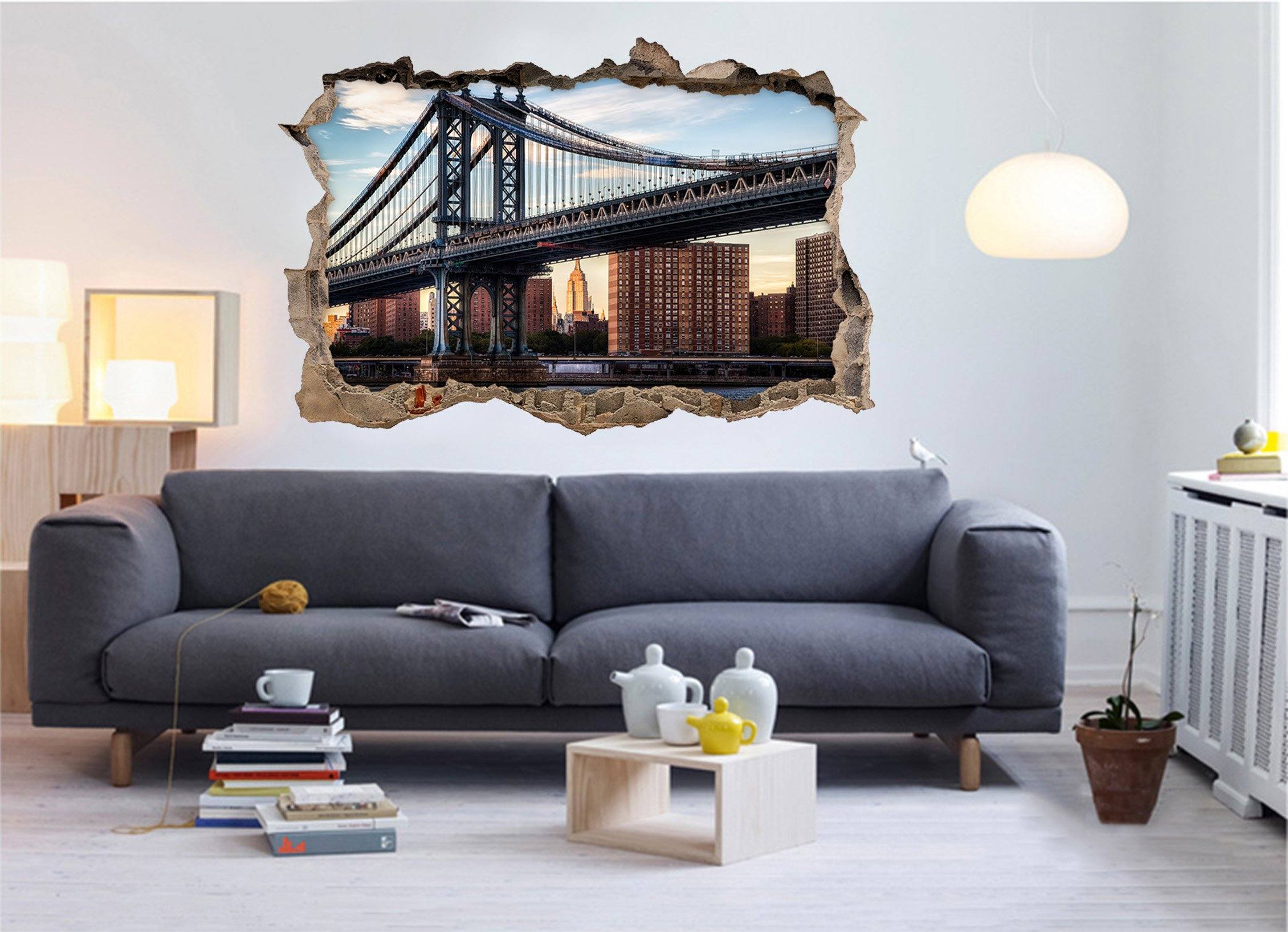 3D New York Bridge 057 Broken Wall Murals Wallpaper AJ Wallpaper 