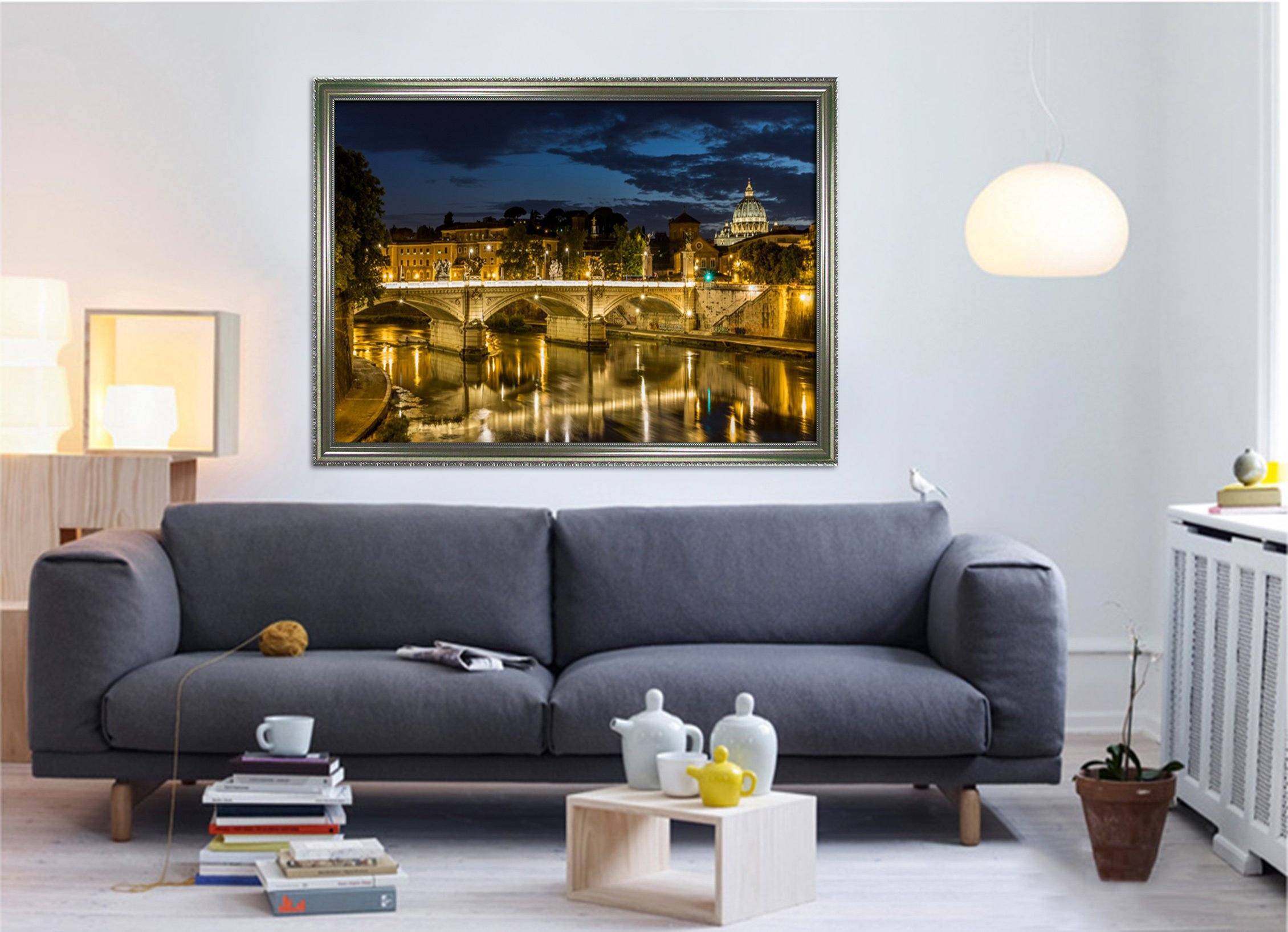 3D Night Bridge 042 Fake Framed Print Painting Wallpaper AJ Creativity Home 