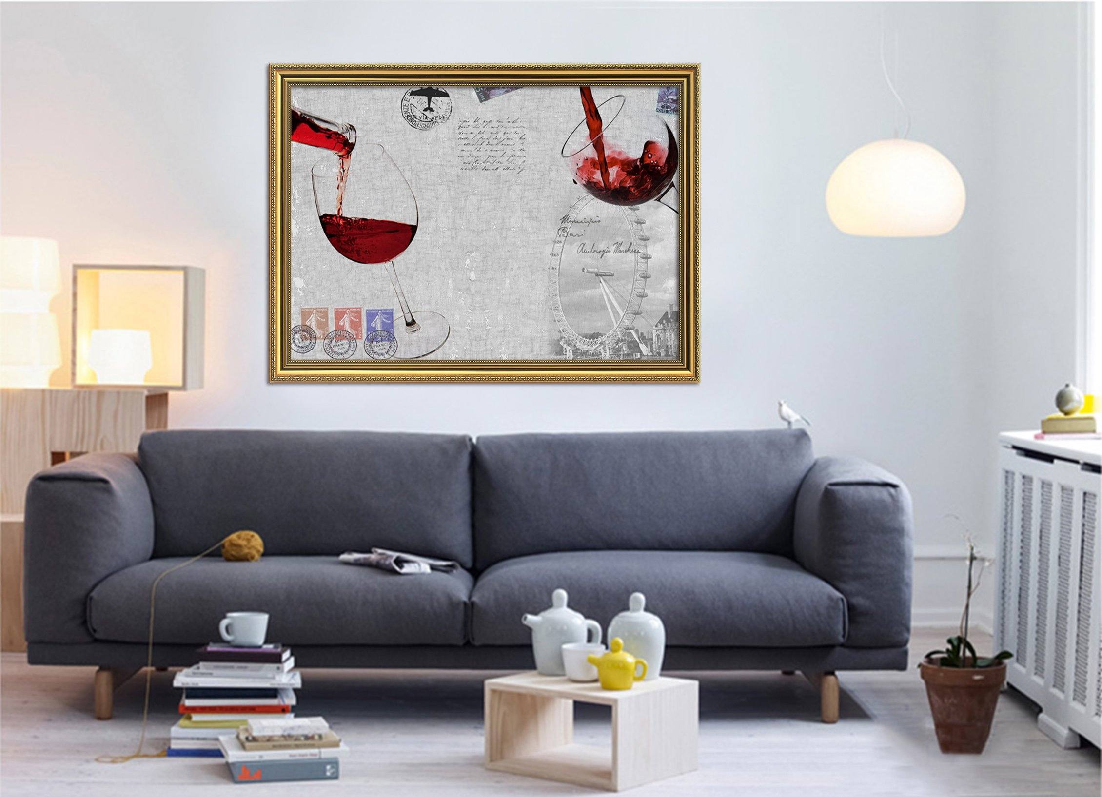 3D Red Wine Glass 041 Fake Framed Print Painting Wallpaper AJ Creativity Home 