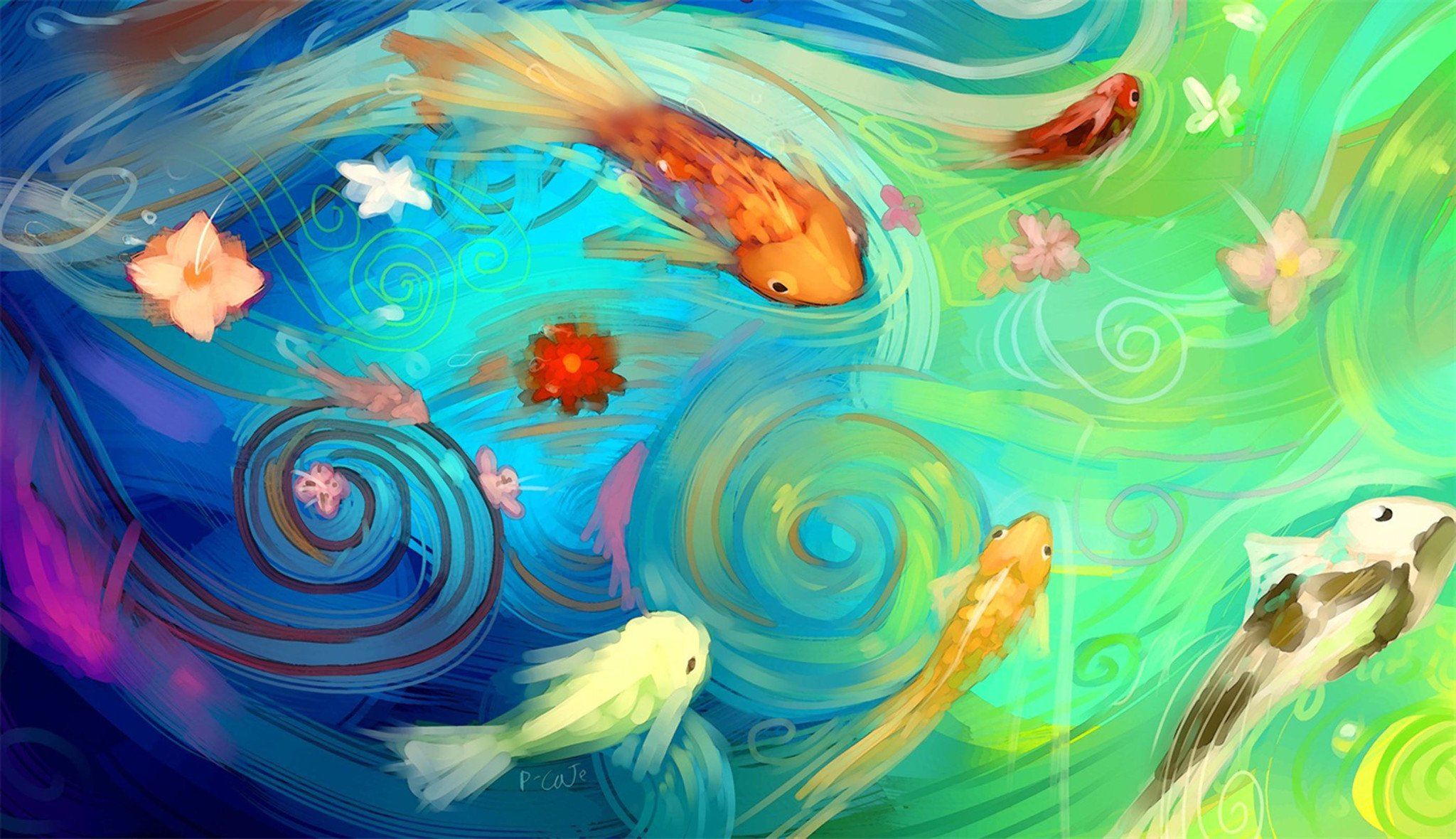 Painting Fishes Wallpaper AJ Wallpaper 