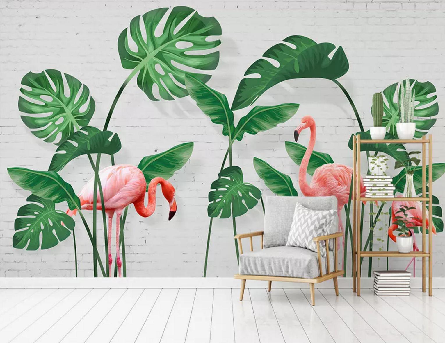 3D Lotus Leaf Flamingo WC465 Wall Murals