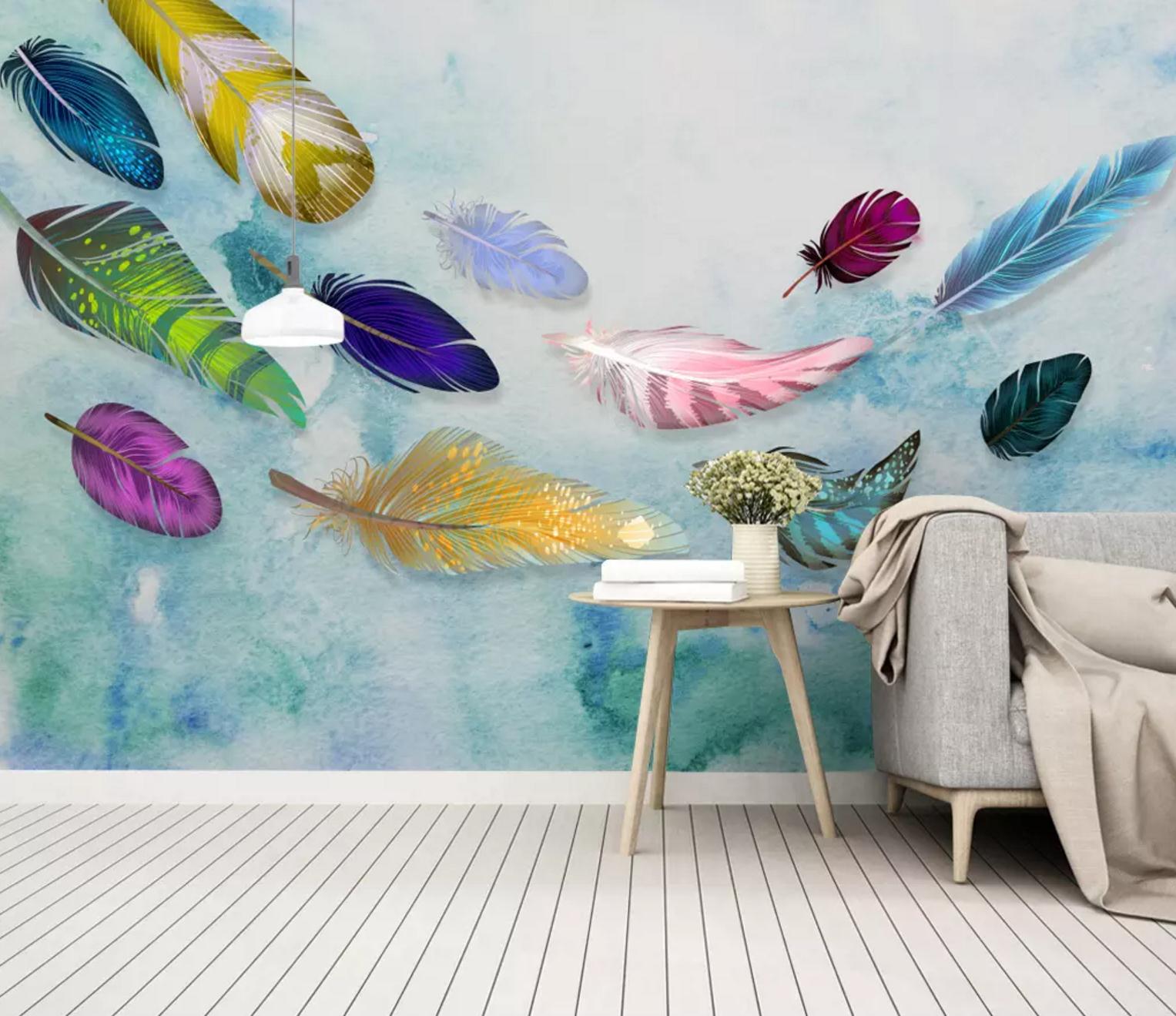 3D Colored Feathers WC687 Wall Murals