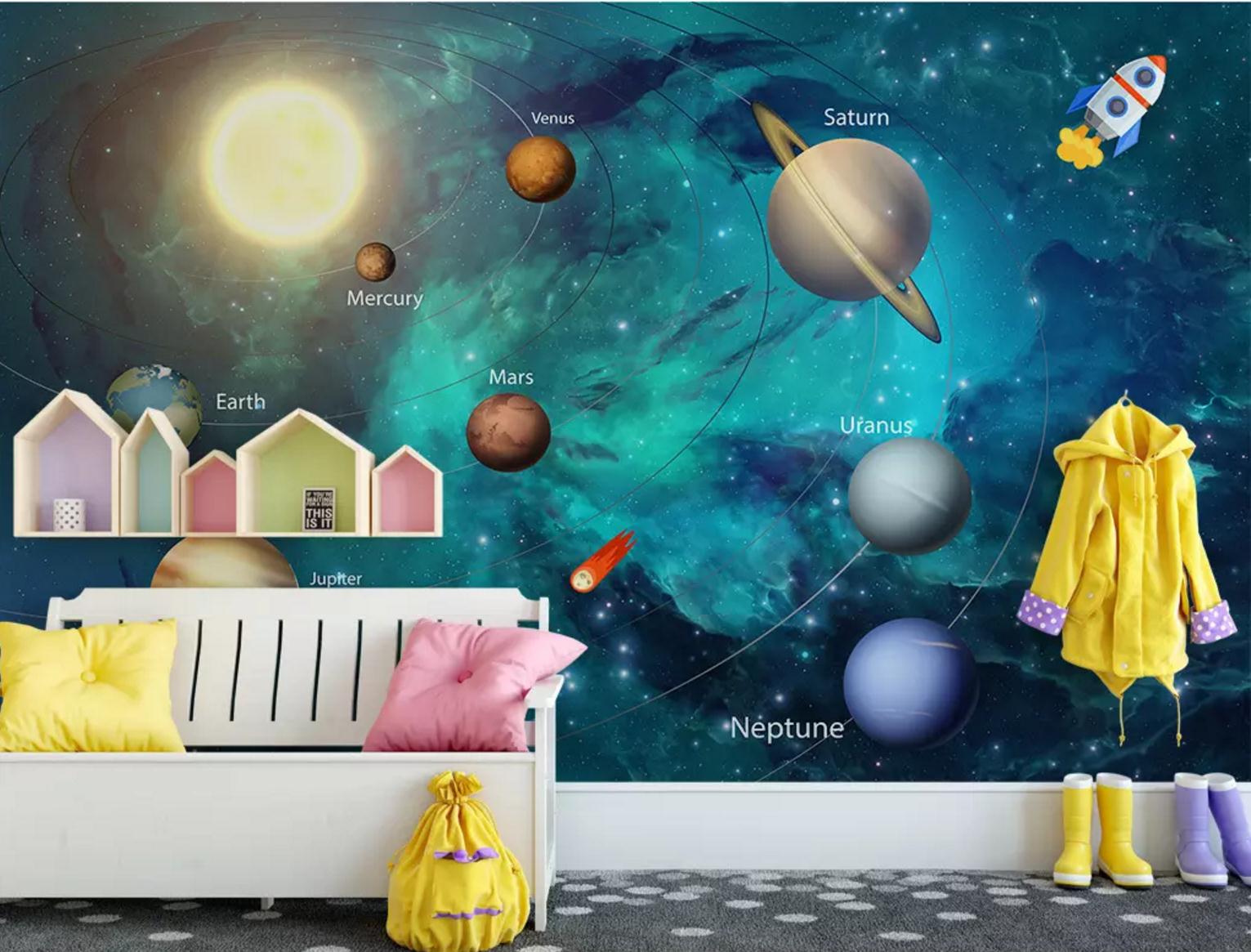 3D Planet Rocket WC397 Wall Murals