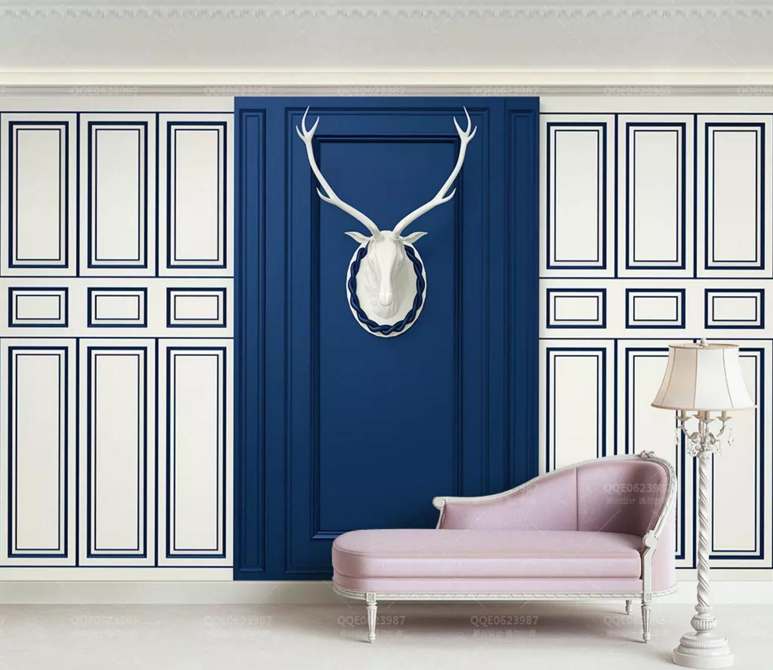 3D White Deer Head WC669 Wall Murals