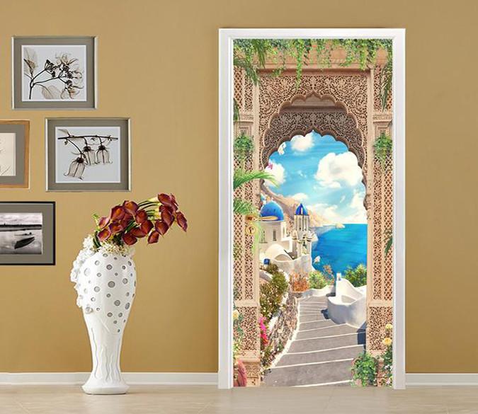 3D castle blue sky the sea door mural Wallpaper AJ Wallpaper 