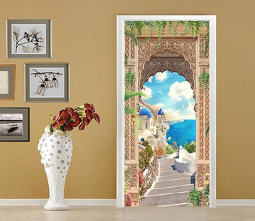 3D castle blue sky the sea door mural Wallpaper AJ Wallpaper 