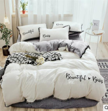 3D White Grey 50002 Bed Pillowcases Quilt