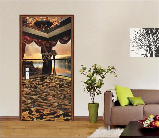 3D ceiling lamp Seascape door mural Wallpaper AJ Wallpaper 