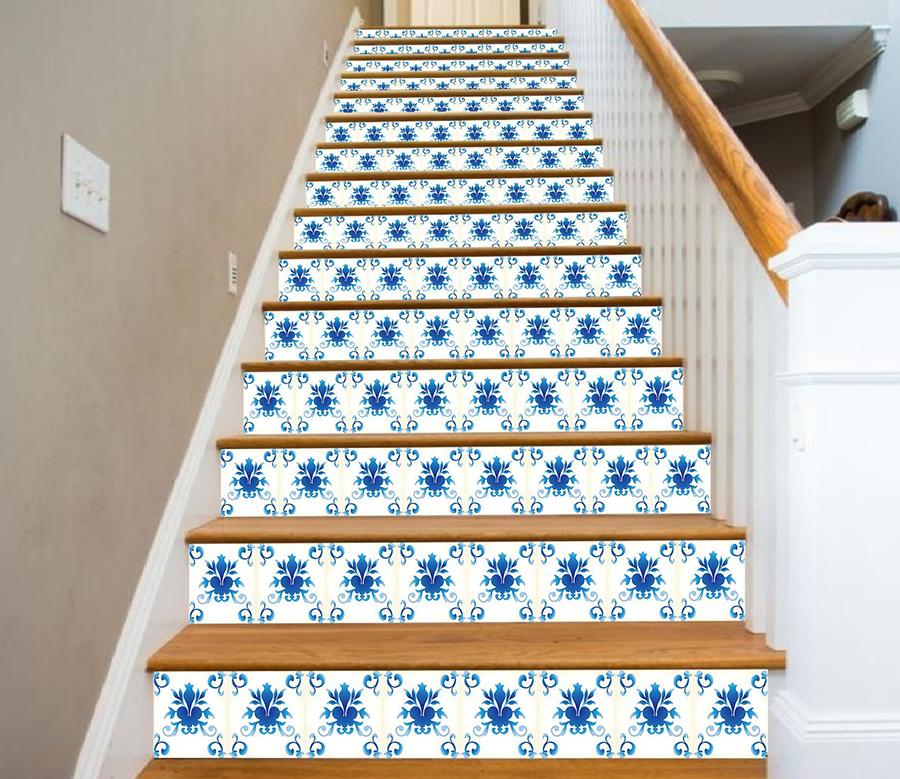3D Blue Broken Flowers 632 Stair Risers Wallpaper AJ Wallpaper 