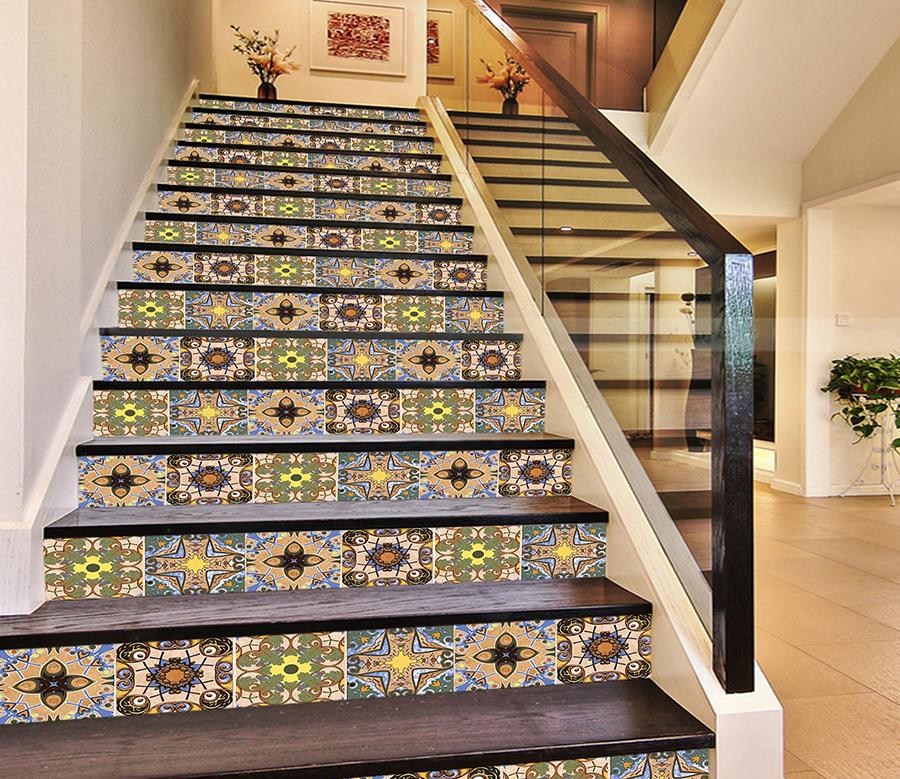 3D Reto Pattern 603 Stair Risers Wallpaper AJ Wallpaper 