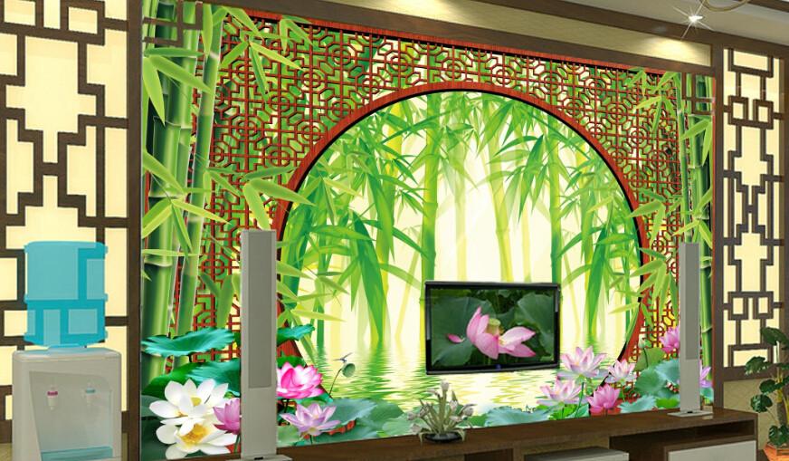 3D Red Round Door Bamboo Forest Wallpaper AJ Wallpaper 1 