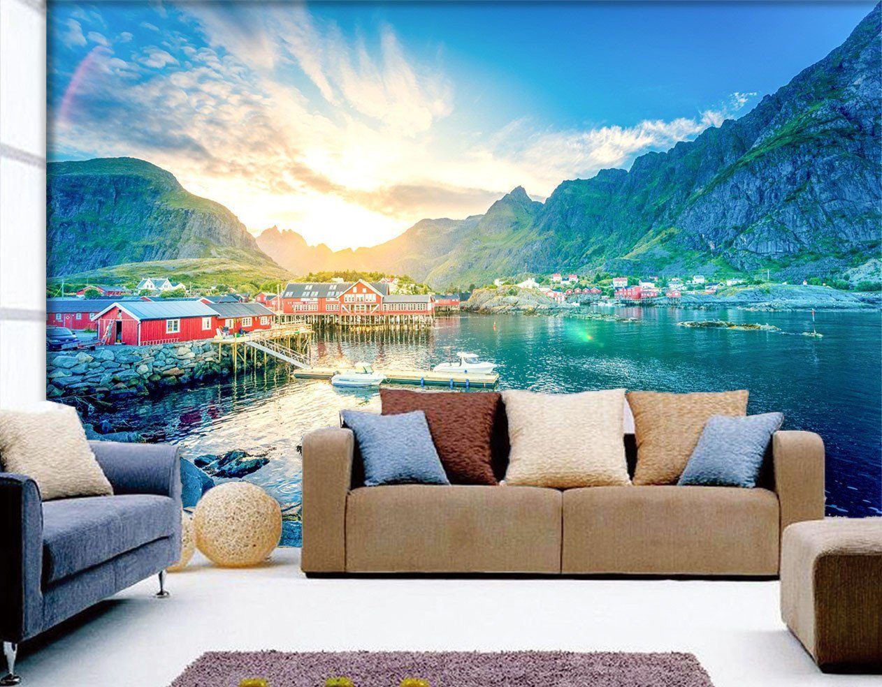 3D Blue river Village Scenery 99 Wallpaper AJ Wallpaper 