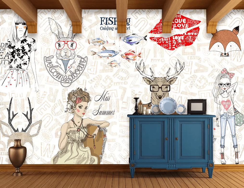 3D Red Lips Deer Head 46 Wallpaper AJ Wallpaper 2 