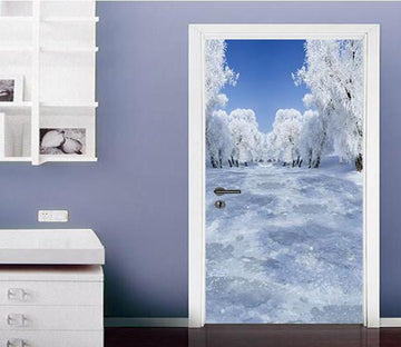3D Forest Snow Scene Door Mural Wallpaper AJ Wallpaper 