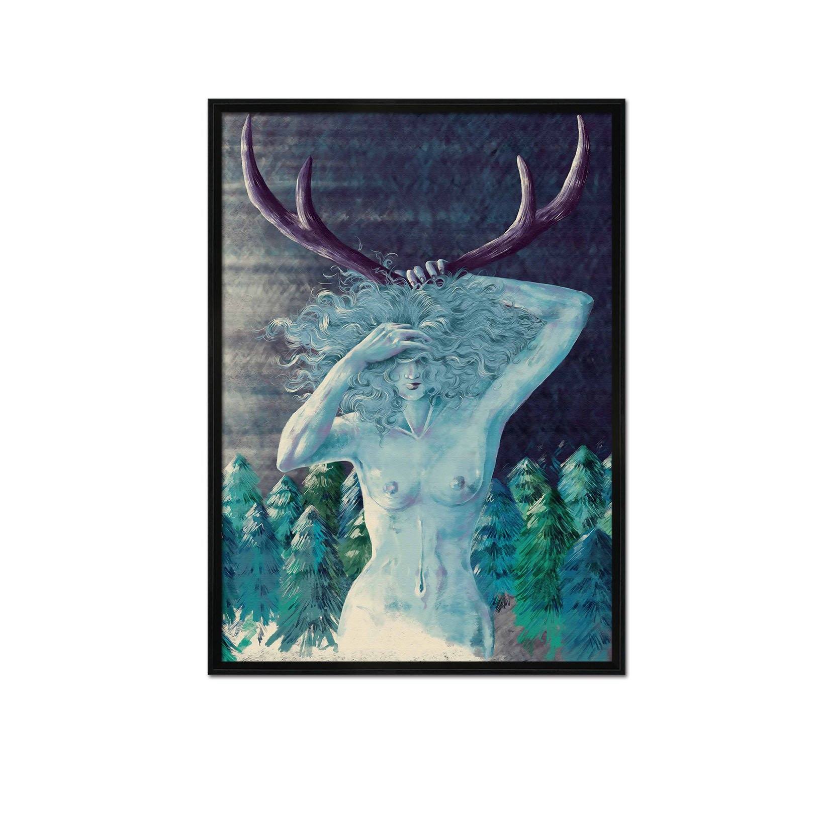 3D Antler Woman 084 Fake Framed Print Painting Wallpaper AJ Creativity Home 
