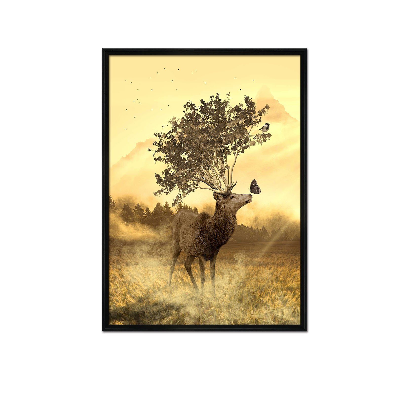 3D Fawn Butterfly 057 Fake Framed Print Painting Wallpaper AJ Creativity Home 