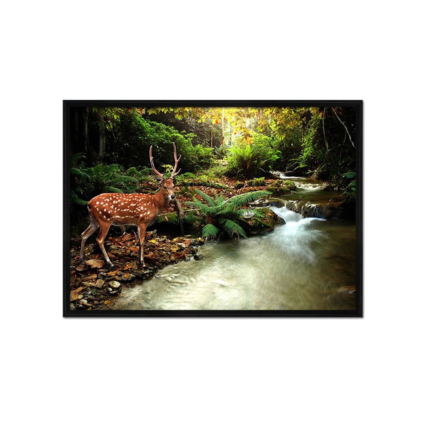 3D Fawn Drinking Water 068 Fake Framed Print Painting Wallpaper AJ Creativity Home 