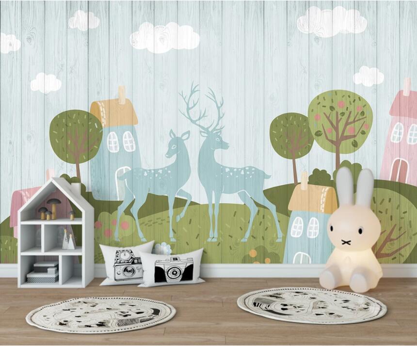 3D Blue Spotted Deer WC2642 Wall Murals