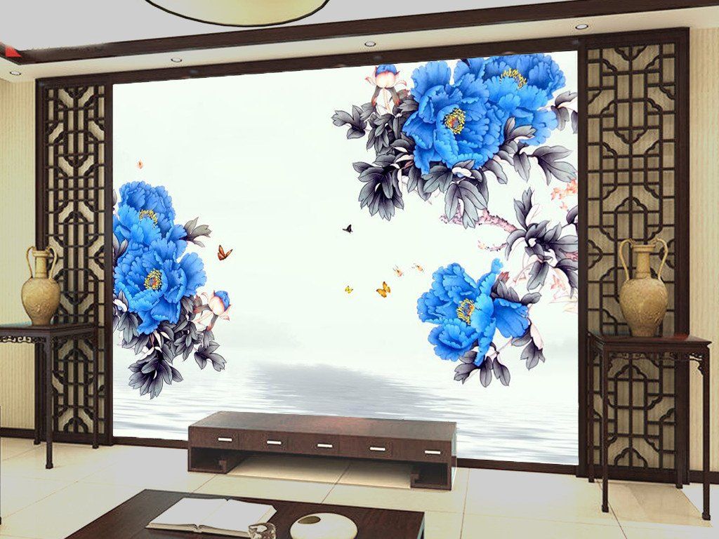 Blue Peony And Butterfly 64 Wallpaper AJ Wallpaper 1 