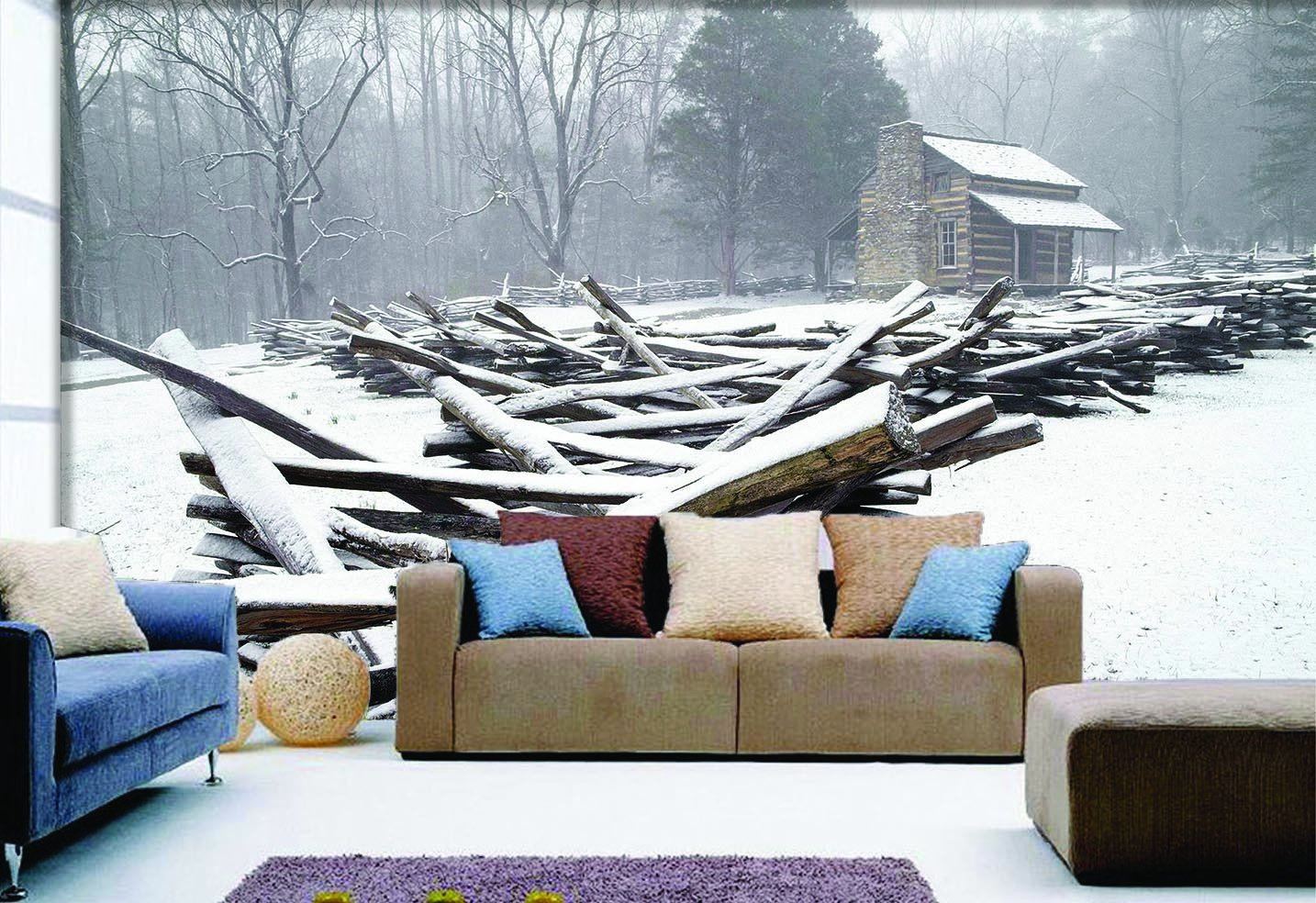 Snowy Forest Cottage Wallpaper AJ Wallpaper 