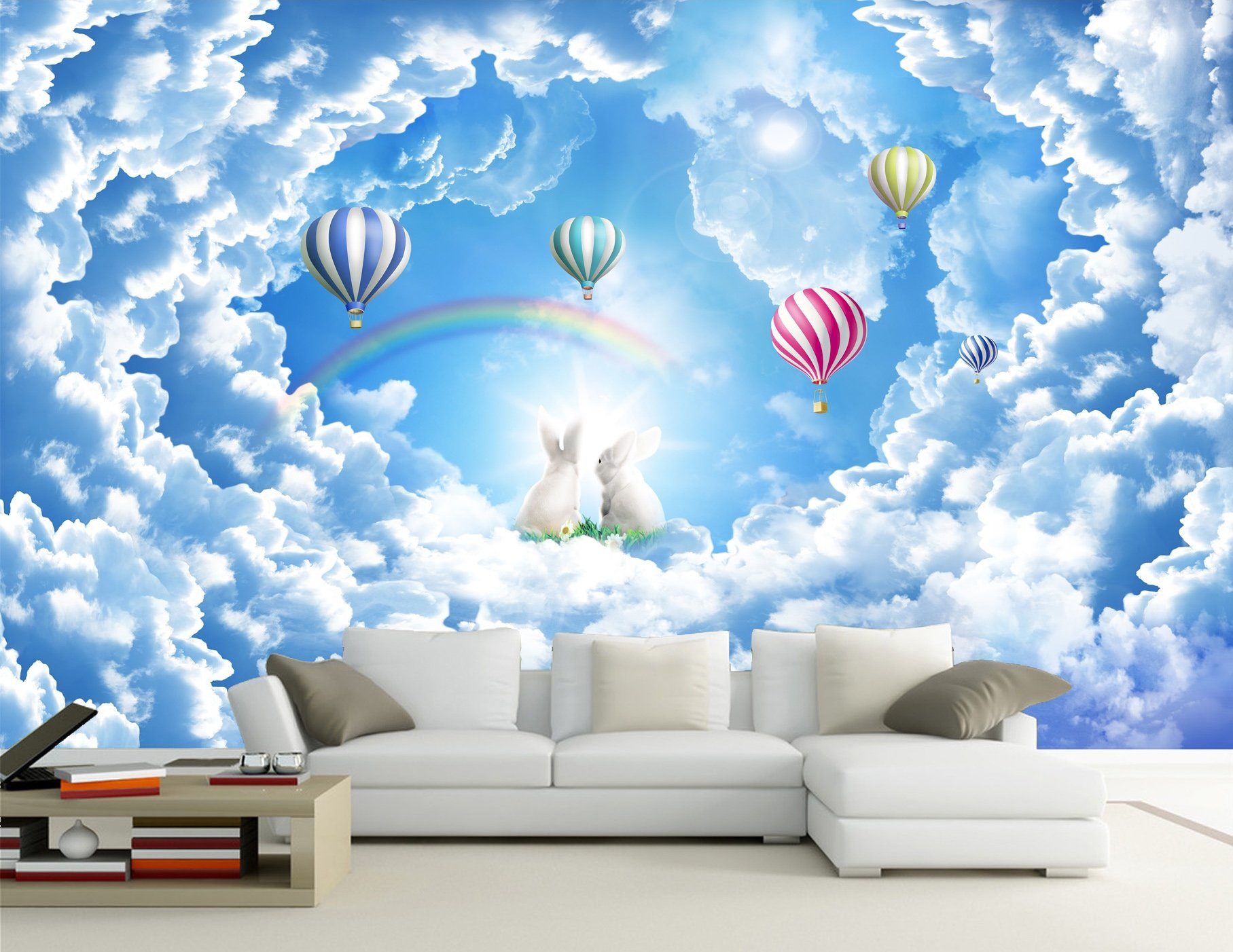 3D Sunshine Rabbit Rainbow 306 Wallpaper AJ Wallpaper 