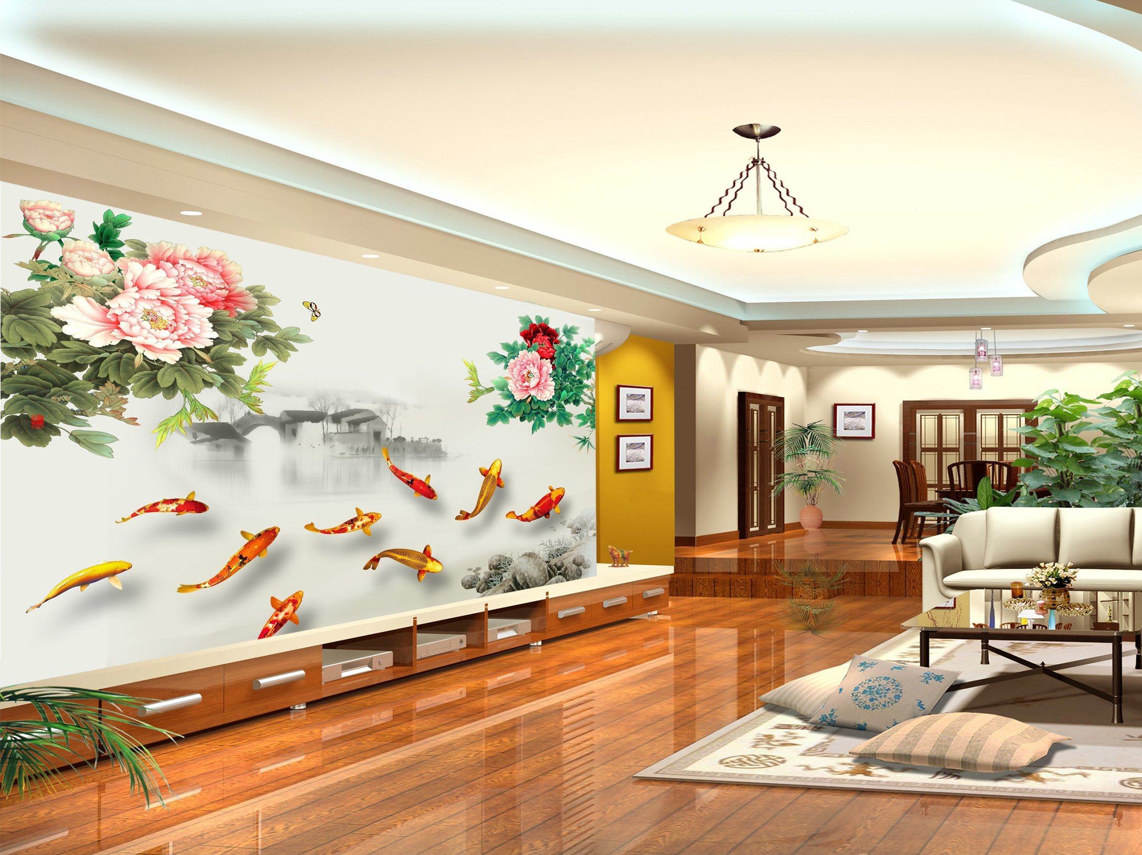 3D Ink Painting Flower Fish 314 Wallpaper AJ Wallpaper 