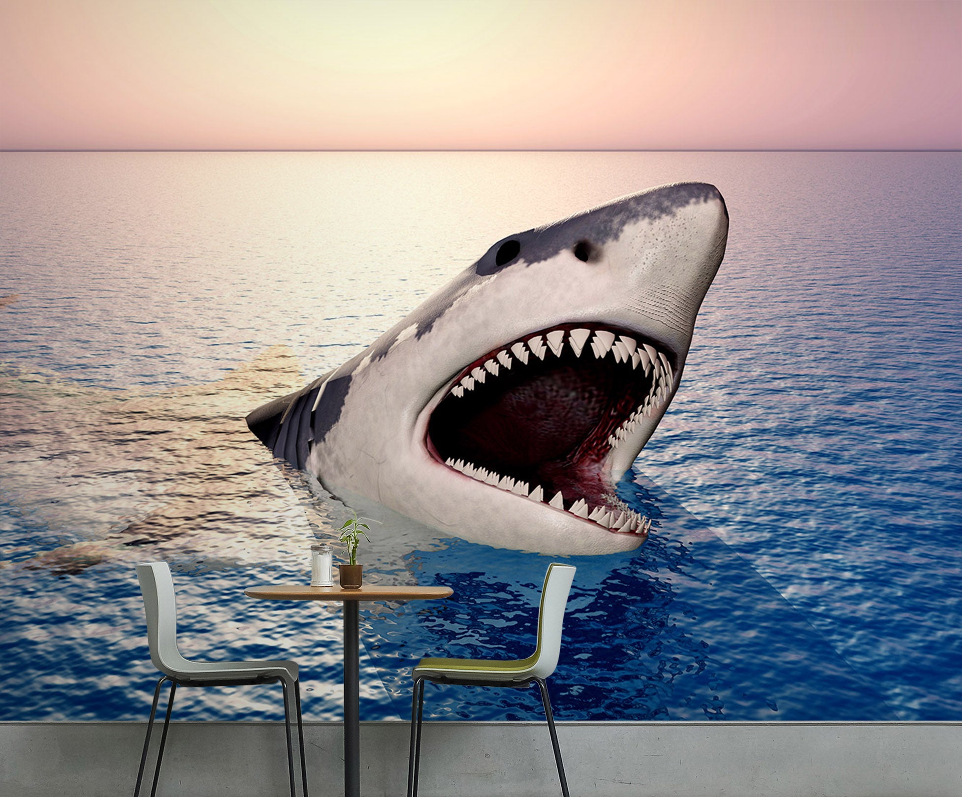 3D Sunset Shark 251 Wall Murals