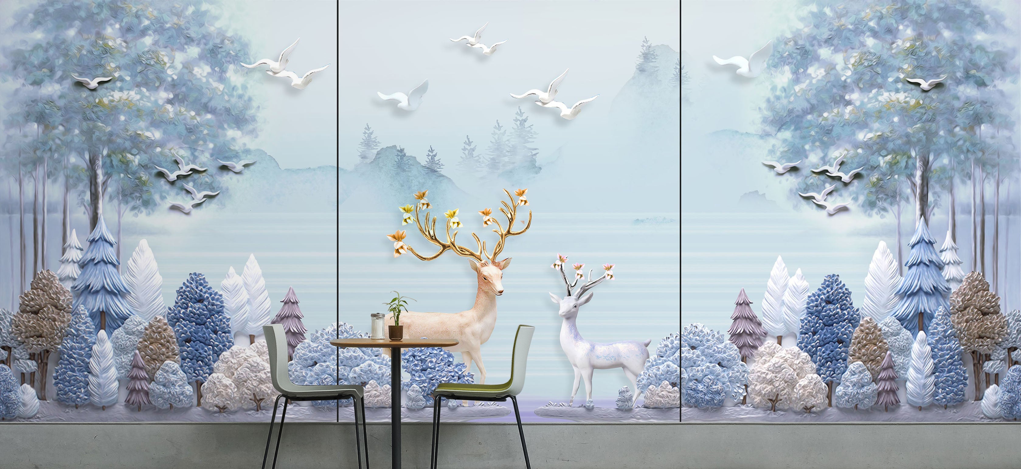 3D Forest Deer 022 Wall Murals