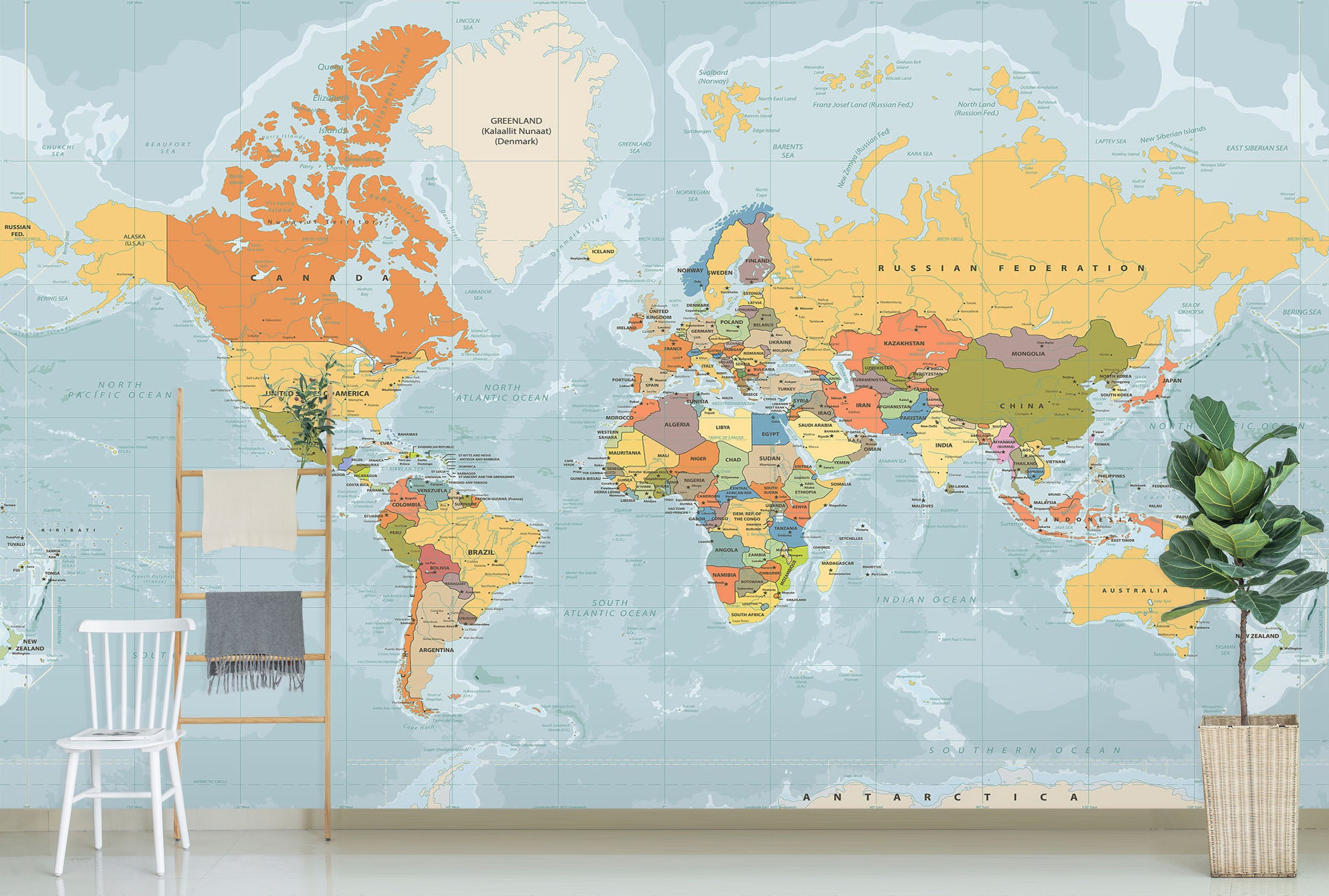 3D Painted World 2111 World Map Wall Murals