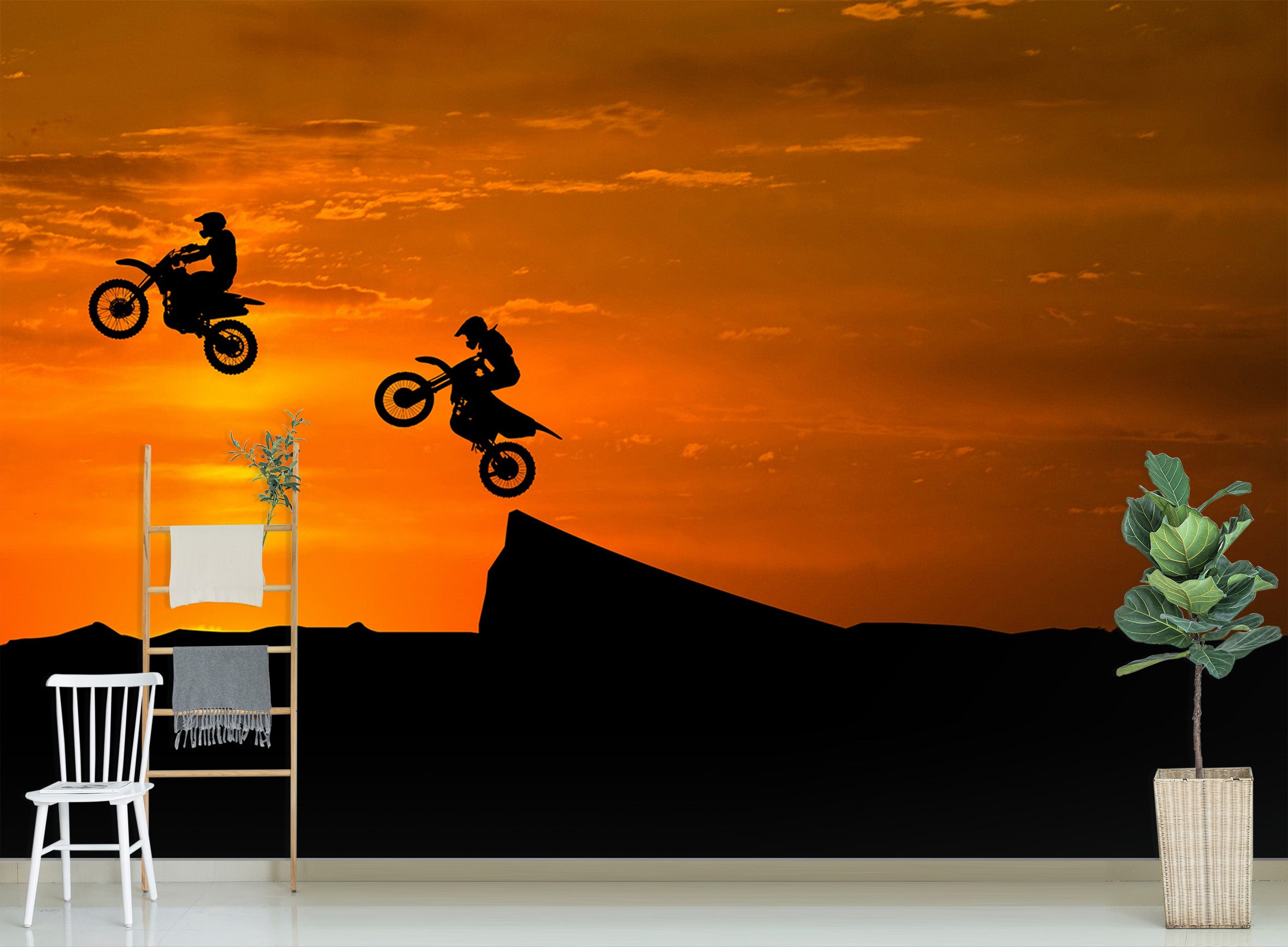 3D Sunset Motorcycle 194 Vehicle Wall Murals