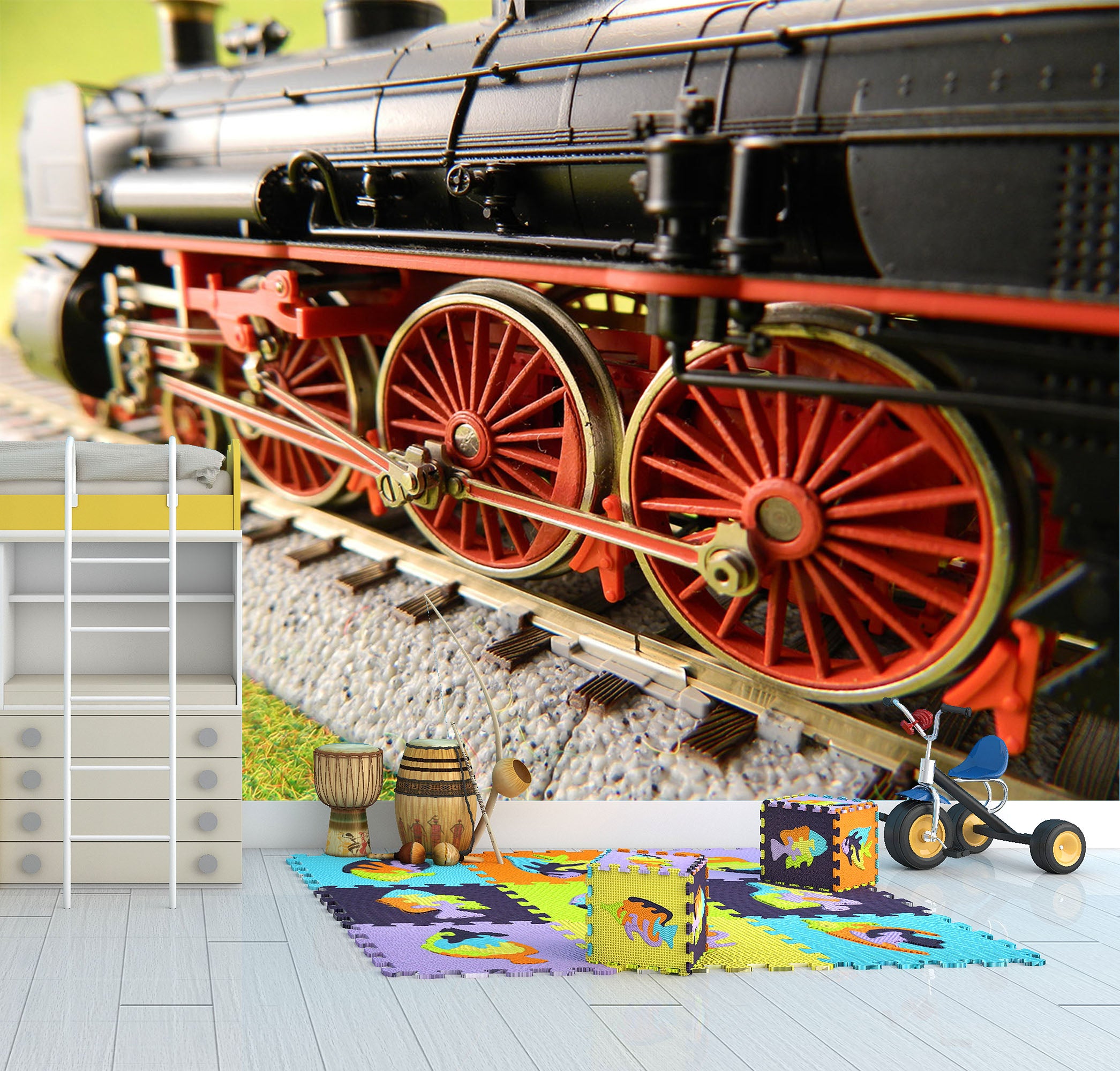 3D Red Train Wheel 248 Vehicle Wall Murals