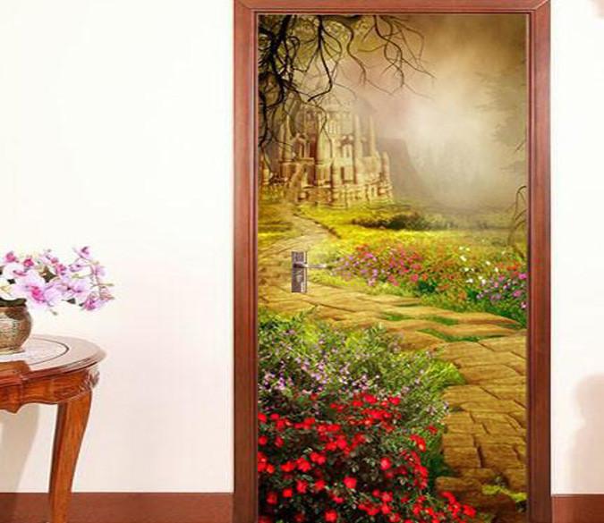3D castle in the forest door mural Wallpaper AJ Wallpaper 
