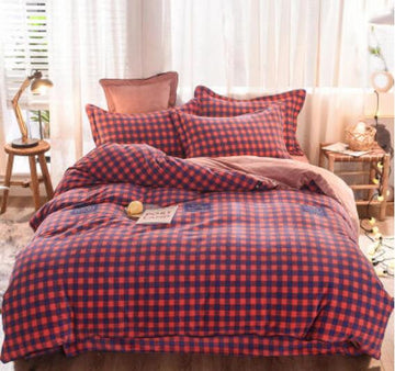 3D Red Grid 20074 Bed Pillowcases Quilt