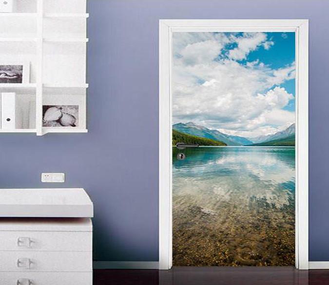 3D clear sea white clouds door mural Wallpaper AJ Wallpaper 